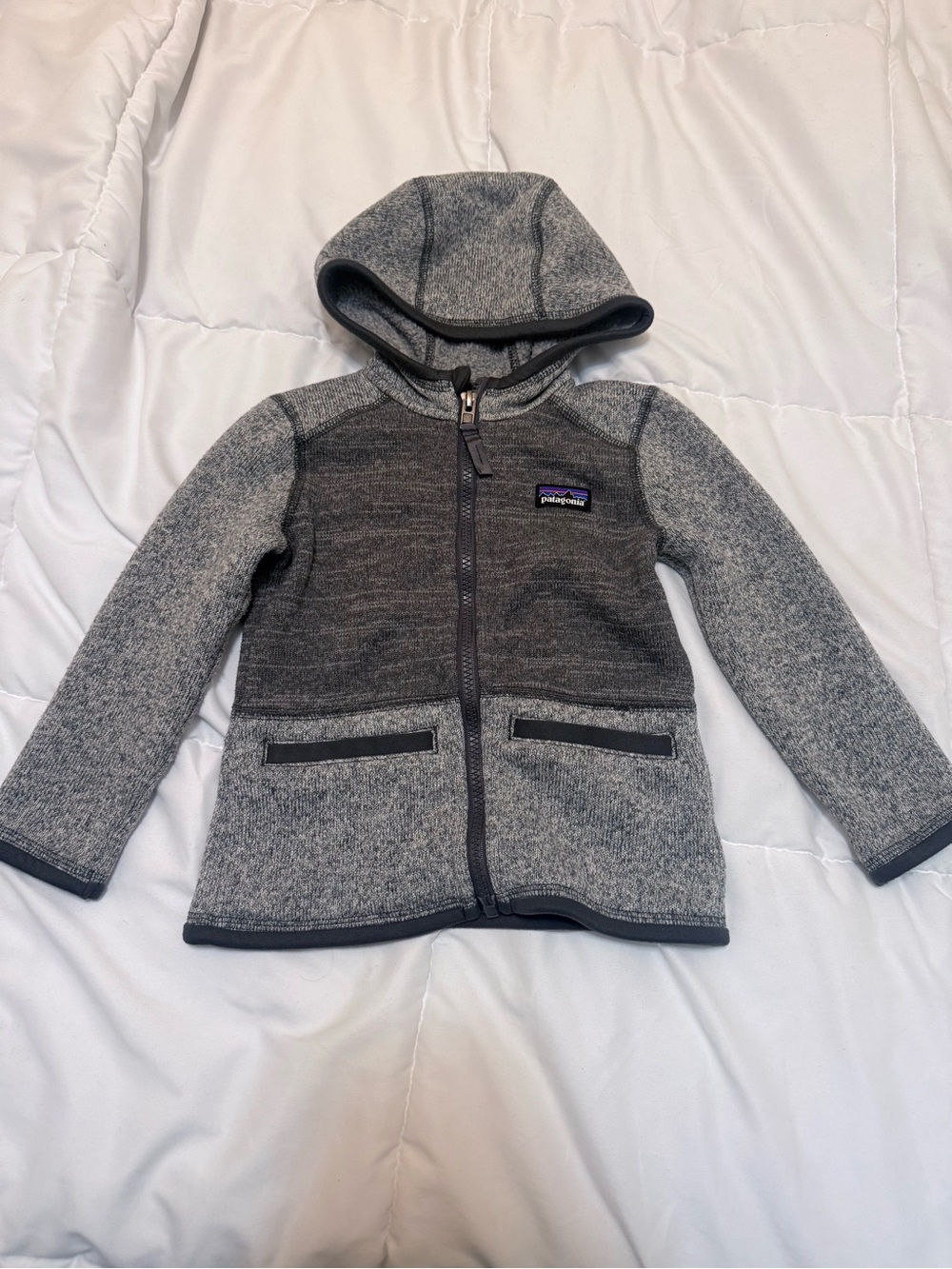 Patagonia Kids Gray Hooded Zip Fleece Jacket - Two-Tone Gray